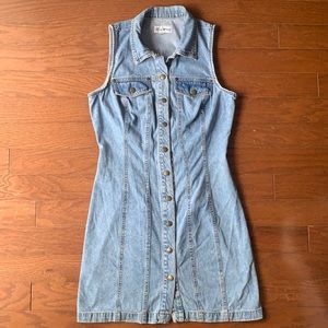 Paris Blues Vintage 90s Y2K Denim Sleeveless Bodycon Snap Front Mini Dress Small